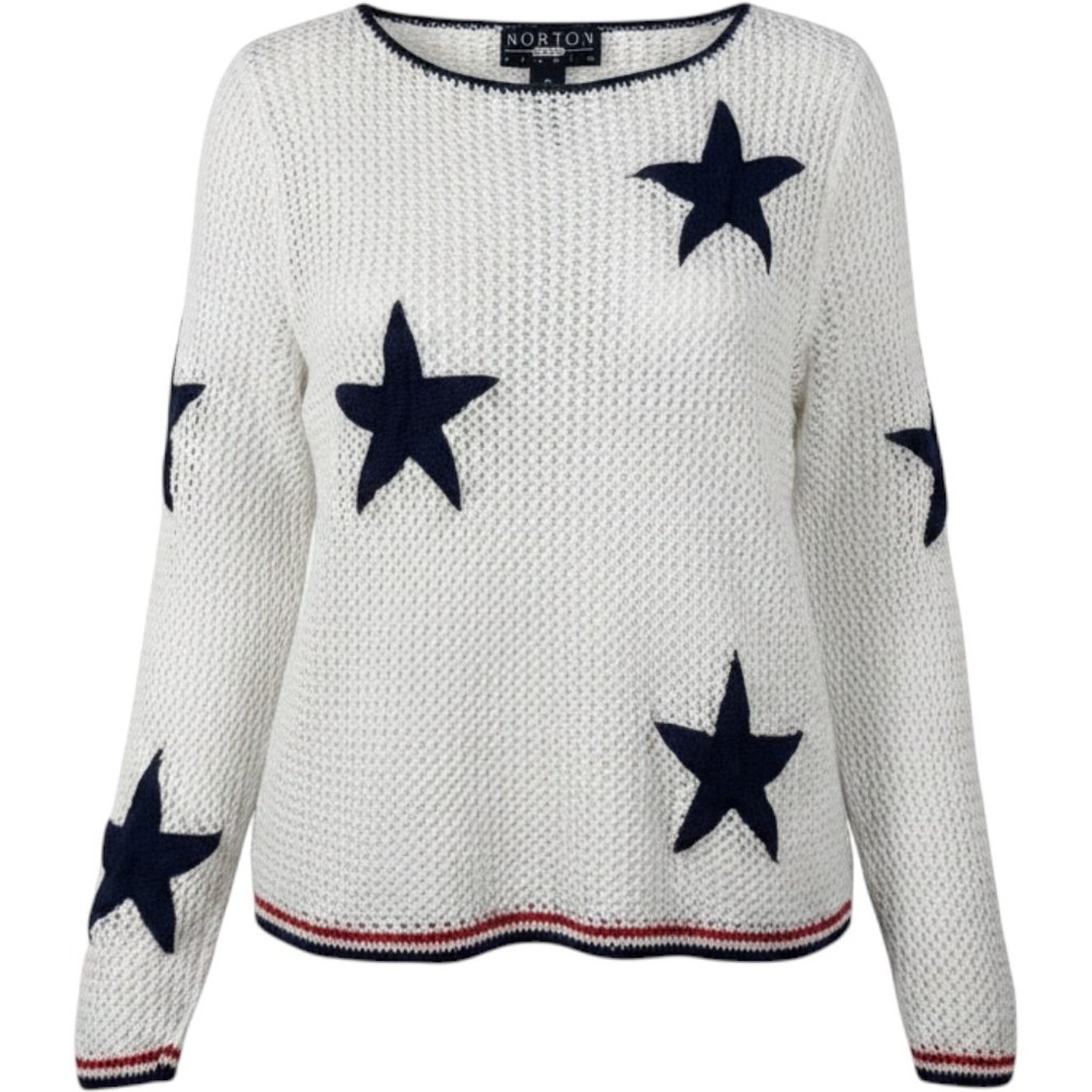 Vintage Patriotic Star Print Lightweight Open Knit Sweater White 4th of July PL